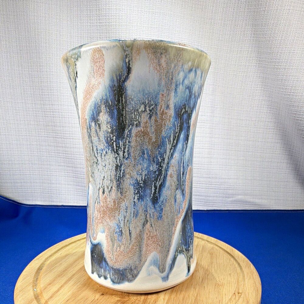 John Wisnewski Studio Art Pottery Signed Ceramic Flared Vase Tumbler Multi Glaze